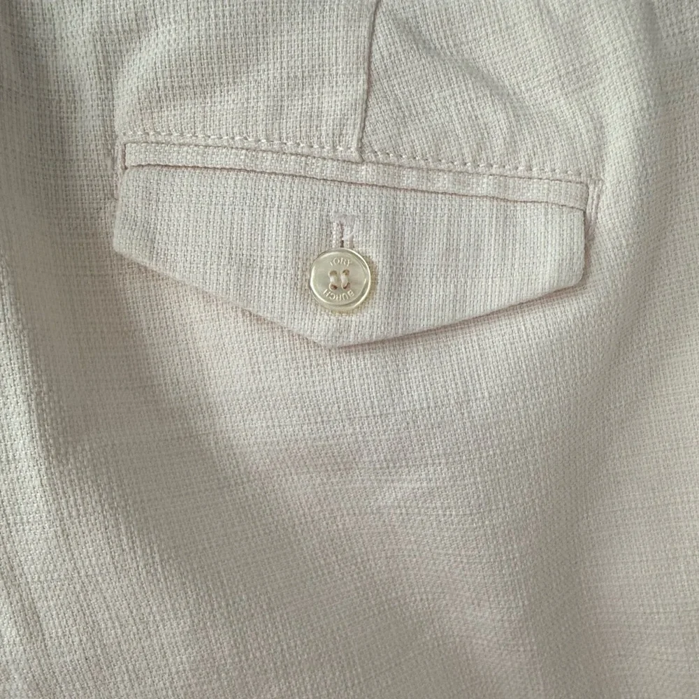 Tory Burch Pinky Ivory Stretch Cotton Ankle Pants Sz 10 Tailored Cropped Trouser